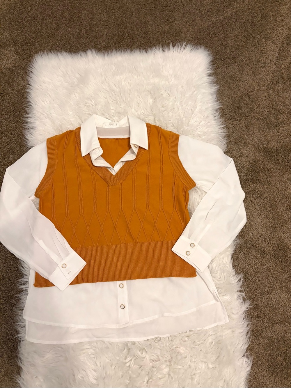 Mustard Yellow V-Neck Sweater Vest Layered Shirt Combo